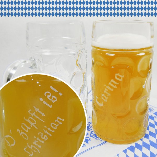 Oktoberfest Bierkrug mit individueller Namensgravur O'zapft is! 1 Liter Maß Bierglas