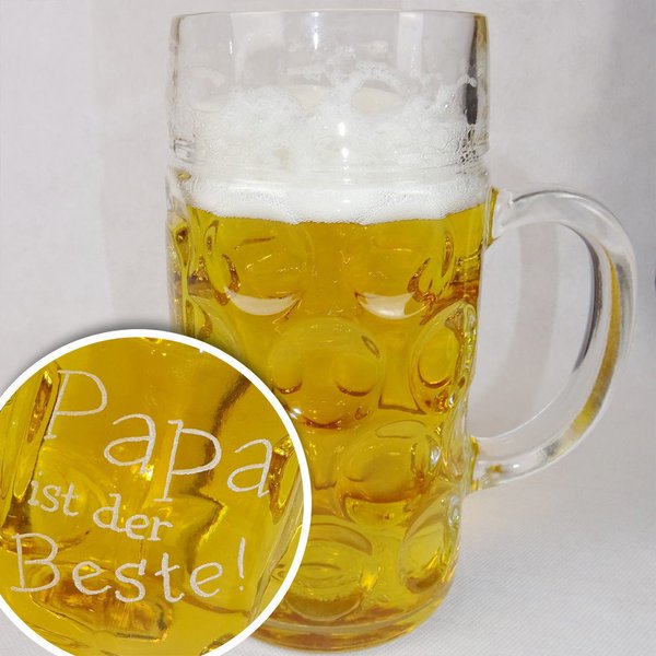 Bierkrug mit personalisierter Namensgravur Bester Papa Geschenk zum VATERTAG 1 Liter Maß Bierglas