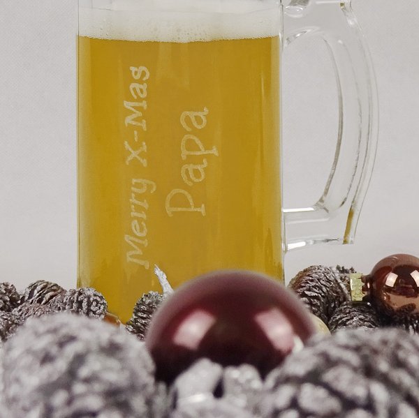 Bierglas mit Namensgravur Bierkrug Weihnachtsgeschenk Papa Männer Merry X-Mas