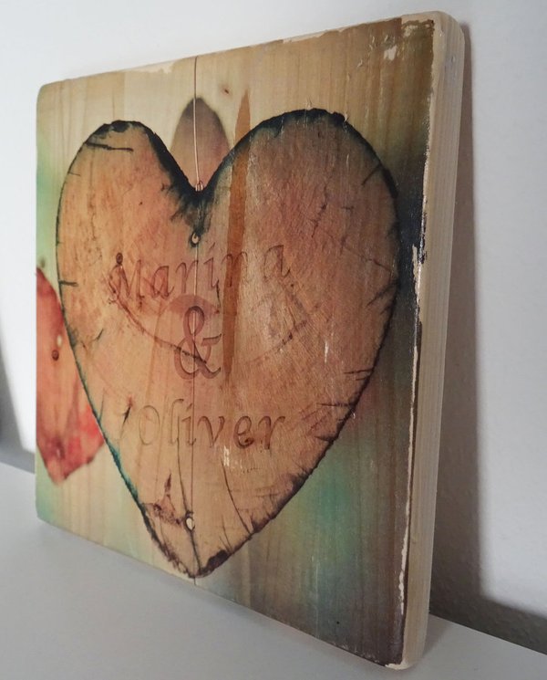 Personalisiertes Holzbild Herz mit Namen VALENTINSTAG Liebe