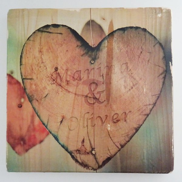 Personalisiertes Holzbild Herz mit Namen VALENTINSTAG Liebe