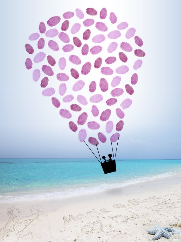 Personalisierte Leinwand Hochzeit Fingerabdrücke Heißluftballon